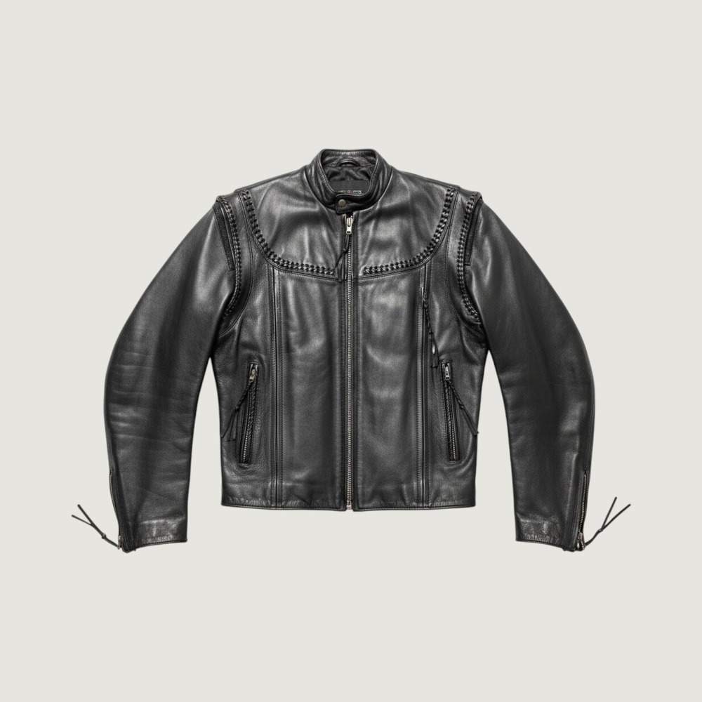 VTG‎ NOS Western Cowboy Woven Trim Black Leather Bikercore Mens Small Streetwear
